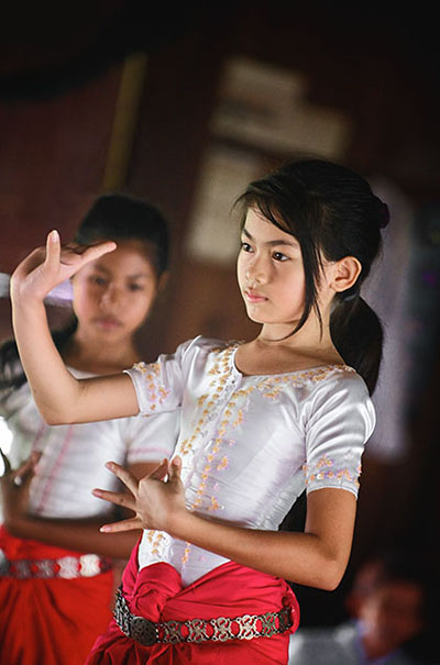A Khmer dance student practices her moves at the Apsara Association in Phnom Penh