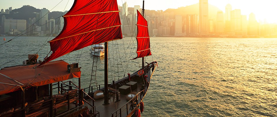 Chinese junk in Hong Kong Harbour