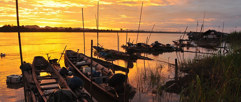 Mekong river and boats, Laos