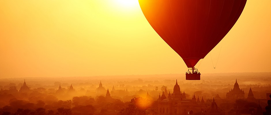 Balloon over Bagan temples, Myanmar